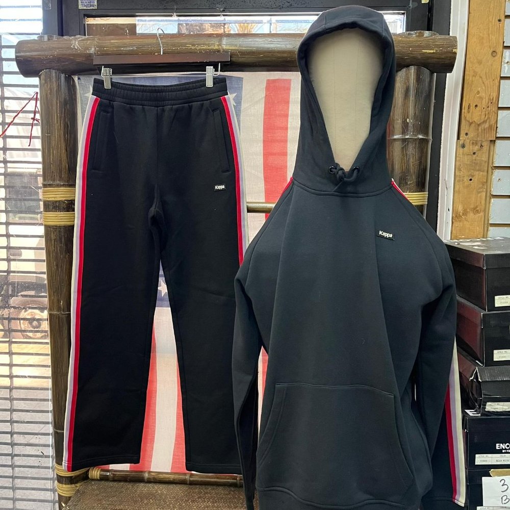 NWOT Kappa Hoodie Sweatpants Set Men's L Black Red Pullover Jogger Tracksuit